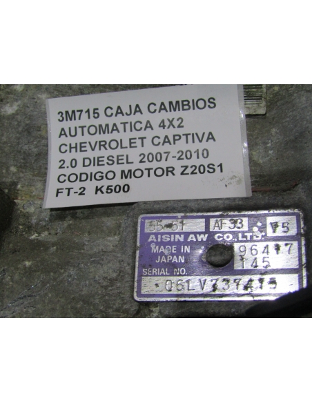 CAJA CAMBIOS AUTOMATICA 4X2 CHEVROLET CAPTIVA 2.0 DIESEL 2007-2010 CODIGO MOTOR Z20S1